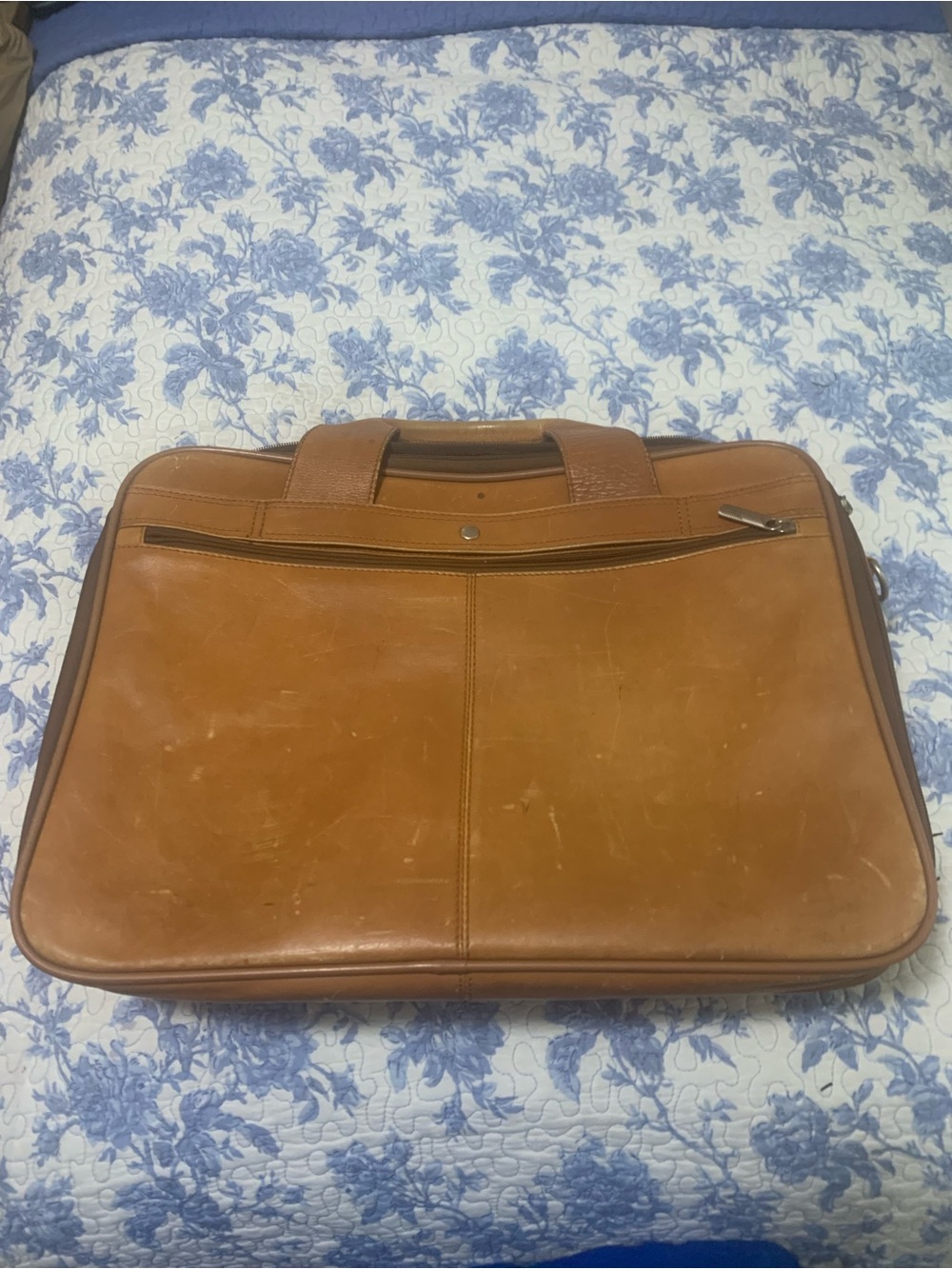 Murano Tan Leather Briefcase with Front Zip Pocket